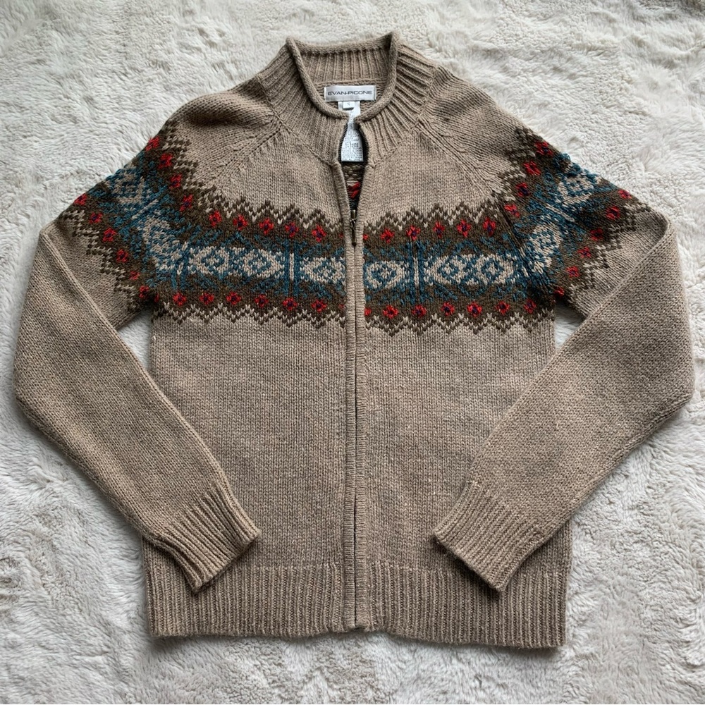 VTG Evan-Picone Women’s Fall Autumn Angora Wool Sweater Zipper Cardigan Sz Small